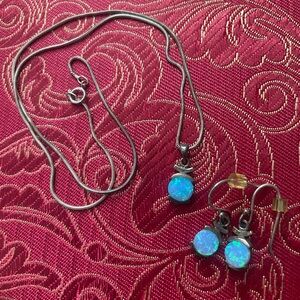 Opal and Sterling Silver Necklace and Earring Set